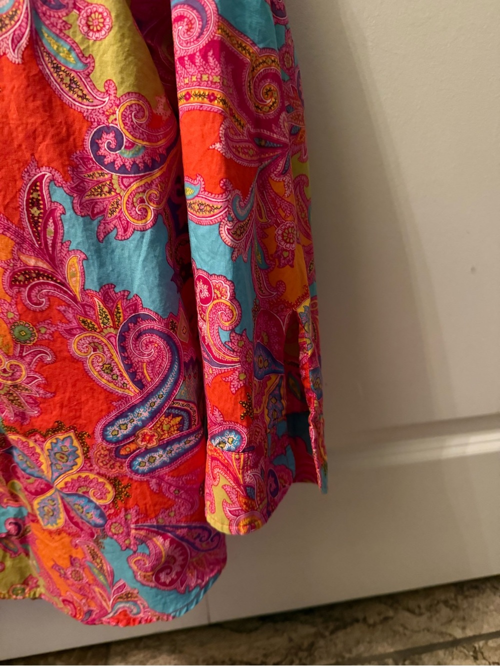 Chaps Women's Bright Paisley Button-Down Shirt in Pink, Orange & Blue - Picture 3 of 3
